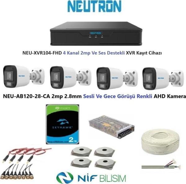 Neutron 2mp 4 kameralı Gece Renkli Sesli Dış ortam AHD Full Kamera Seti 2TB Disk NEU-AB120-28-CA - Image 1
