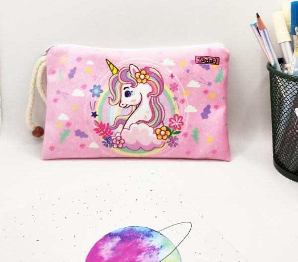 Bahar Unicorn Çiçekli Desenli Kalem Kutusu Yıkanabilir Bez Kalemlik - Image 1