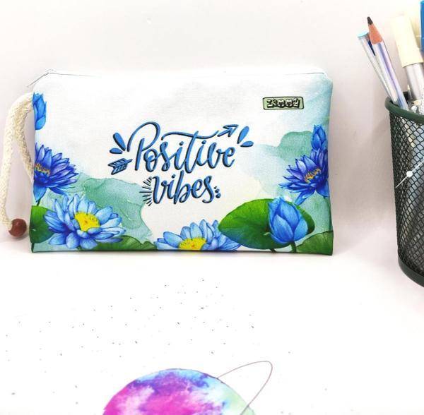 Positive Lotus Çiçeği Kalem Kutusu Yıkanabilir Bez Kalemlik - Image 1