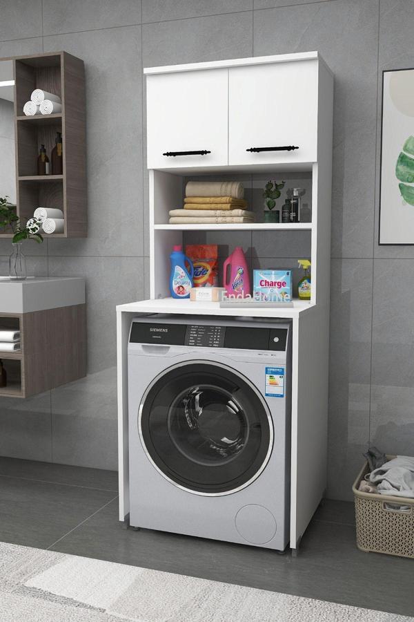 Zuesse Dizayn Dragon Çamaşır Makinesi Dolabı Kurutma Makinesi 3 Raflı 2 Kapaklı Banyo Dolabı - Beyaz - Image 1