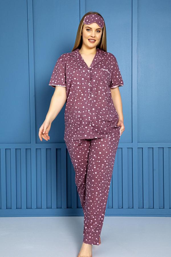 Nisanca Büyük Beden Mevsimlik Önden Düğmeli Bayan Pijama Takımı - Image 1