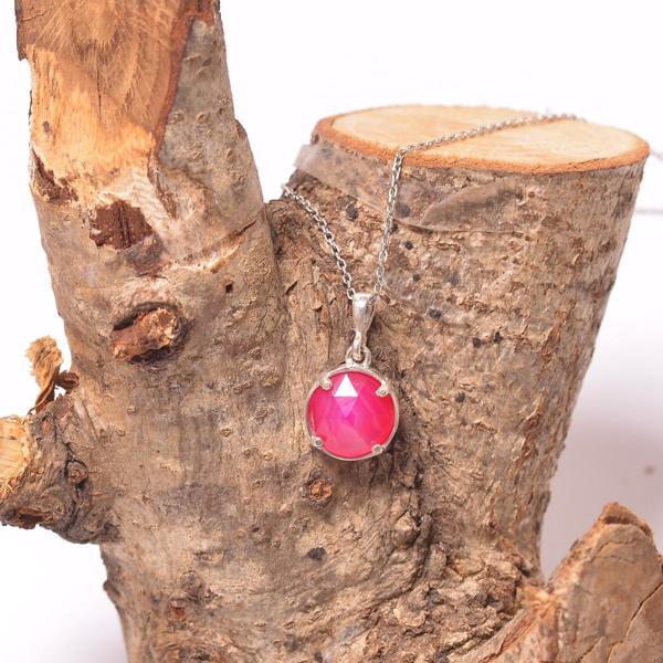 Pembe Akik Taşı Gümüş Kolye - Dolunay Model - Image 1