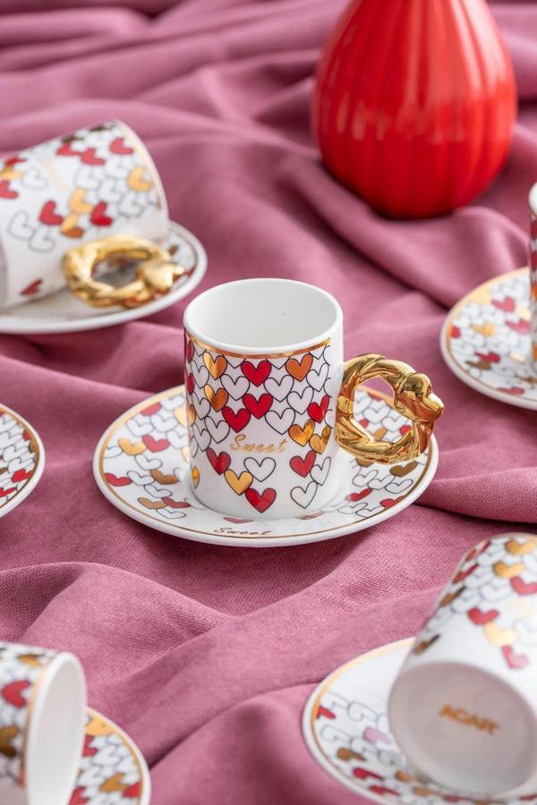 Acar Juliette 6 Kişilik Kahve Fincanı Takımı 90 ml Kırmızı 06013 - Image 1