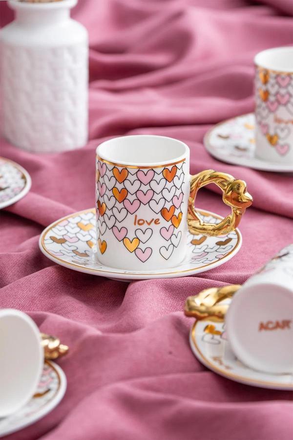 Acar Juliette 6 Kişilik Kahve Fincanı Takımı 90 ml Pembe 06013 - Image 1