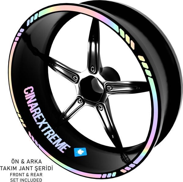 Çınar Extreme® Hypnotic Gökkuşağı Hologram Efektli 4 Parçalı Kesikli Motosiklet Jant Şeridi Sticker - Image 1