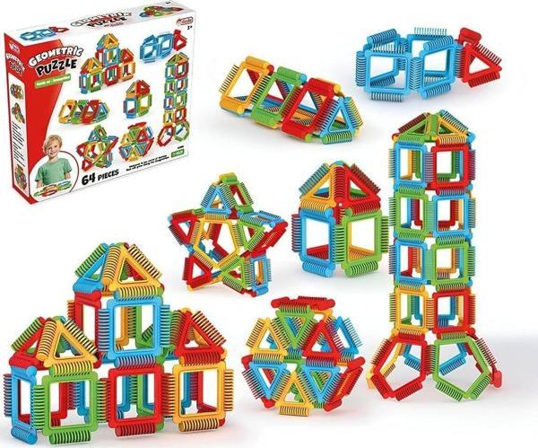 Dede Eğitici Oyuncak Geometrik Puzzle 64 Parça Motor Becerisini Geliştiren Yapı Tasarım Zeka Oyunu - Image 1