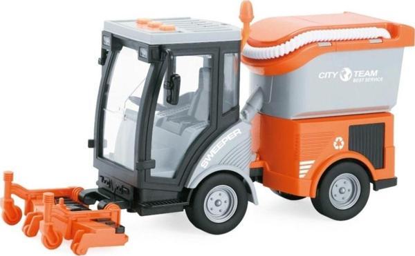 Oyuncak Store Şehir Temizlik Aracı Çift Süpürgeli Çöp Arabası 1:16 Ölçekli - Işıklı Sesli Çöp Kamyonu Turuncu - Image 1