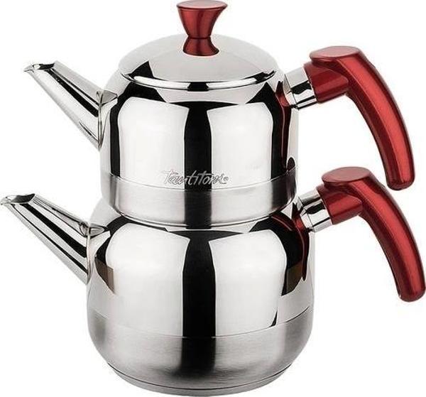 Kırmızı Athena Mini Boy Paslanmaz Çelik Çaydanlık Takımı 650/1150 Ml. - Image 1