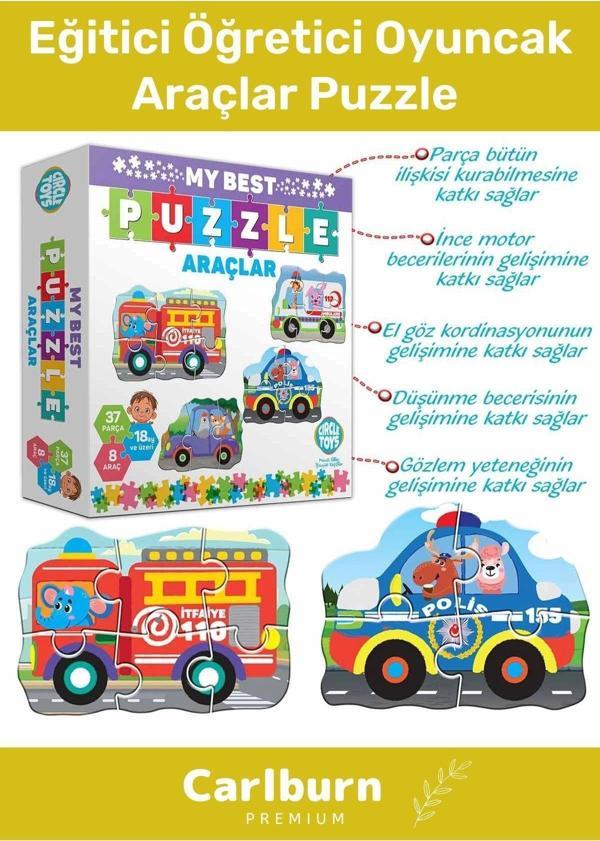 Özel Üretim 37 Parça 8 Araçlı Okul Öncesi Oyuncak Eğitici Öğretici Oyuncak Araçlar Puzzle - Image 1