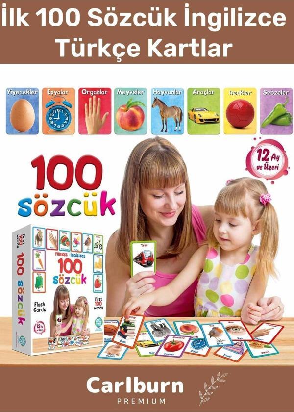 Özel Üretim Zeka Geliştirici Yabancı Dil Eğitici Çocuk İlk 100 Sözcük İngilizce Türkçe Kartlar - Image 1