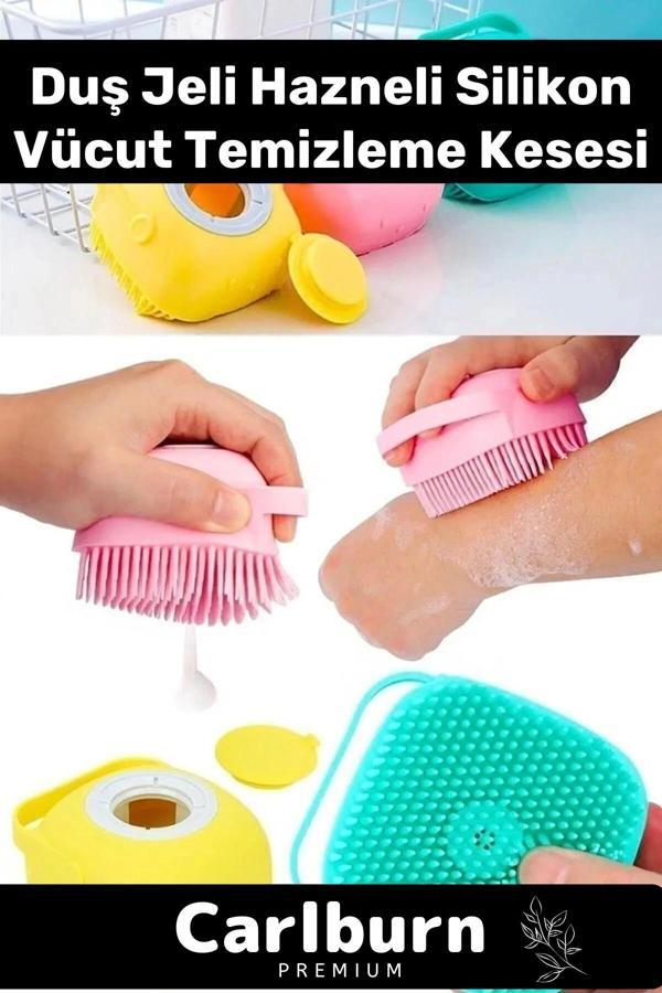 Premium Duş Jeli Hazneli Silikon Fırça Kese Çok Amaçlı Vücut Temizleme Kesesi Banyo Lifi - Image 1
