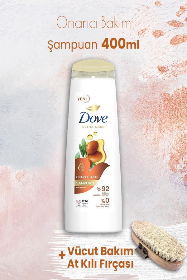Dove Ultra Care Onarıcı Bakım Argan Yağı Şampuan 400 ml ve Vücut Bakım At Kılı Fırçası - Image 1