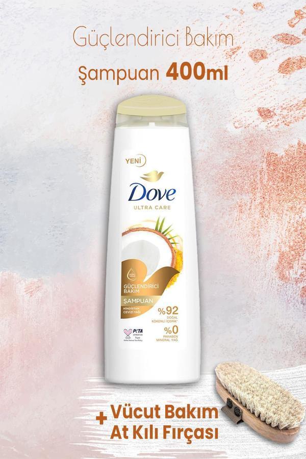 Dove Ultra Care Şampuan Güçlendirici Bakım 400 ml ve Vücut Bakım At Kılı Fırçası - Image 1