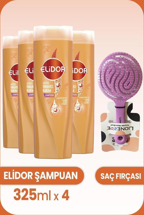 Elidor Superblend Onarıcı Şampuan 325 ml x 4 Adet ve Saç Fırçası - Image 1