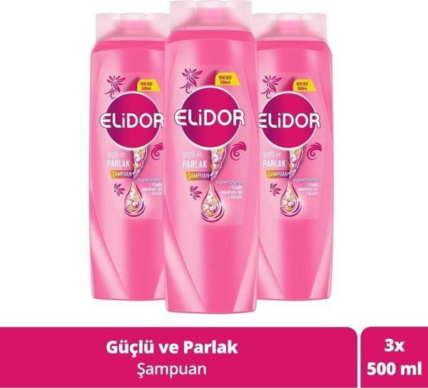 Elidor Superblend Saç Bakım Şampuanı Güçlü ve Parlak E Vitamini 500 ML x 3 - Image 1