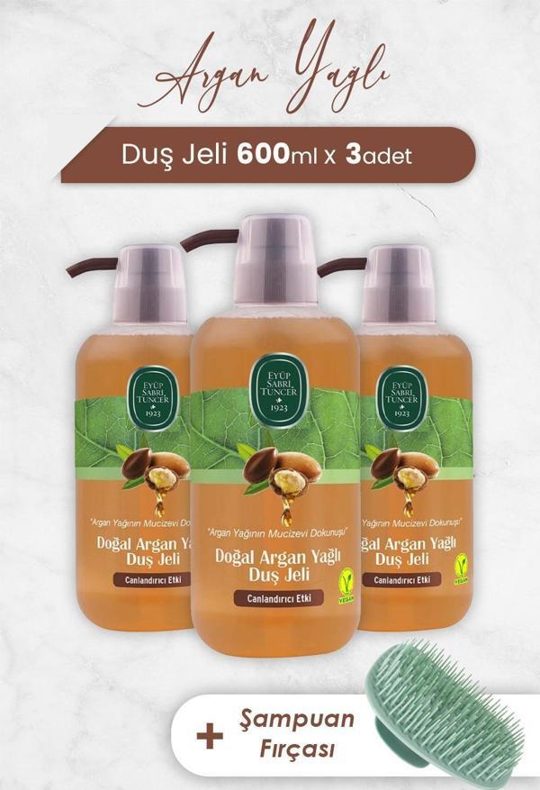 Eyüp Sabri Tuncer Argan Yağlı Duş Jeli 600 ml x 3 Adet ve Şampuan Fırçası - Image 1