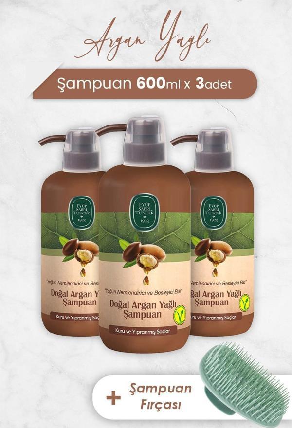 Eyüp Sabri Tuncer Argan Yağlı Şampuan 600 ml x 3 Adet ve Şampuan Fırçası - Image 1