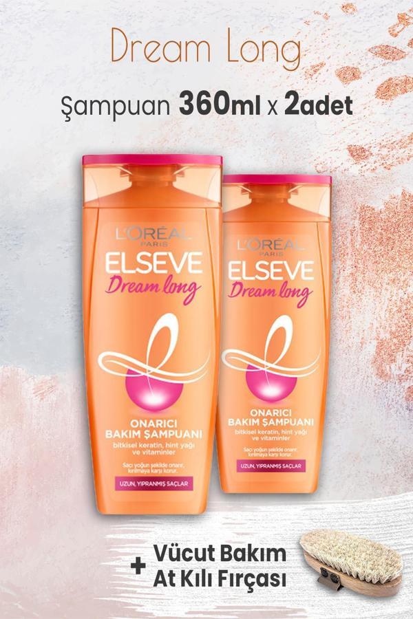 Elseve Dream Long Onarıcı Şampuan 360 ml x 2 Adet ve Vücut Bakım At Kılı Fırçası - Image 1