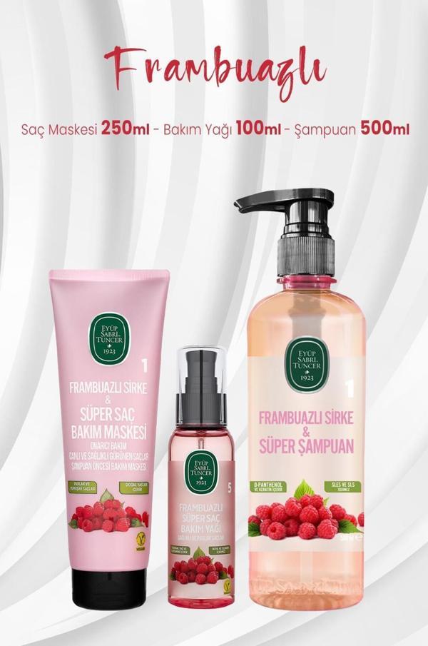 Eyüp Sabri Tuncer Frambuazlı Saç Maskesi 250 ml, Saç Yağı 100 ml ve Şampuan 500 ml - Image 1