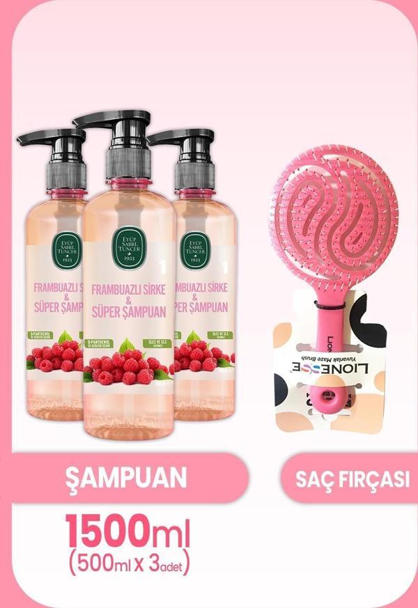 Eyüp Sabri Tuncer Frambuazlı Sirke & Şampuan 500 ml x 3 Adet ve Saç Fırçası - Image 1