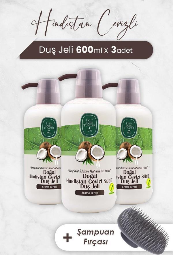 Eyüp Sabri Tuncer Hindistan Cevizi Duş Jeli 600 ml x 3 Adet ve Şampuan Fırçası - Image 1