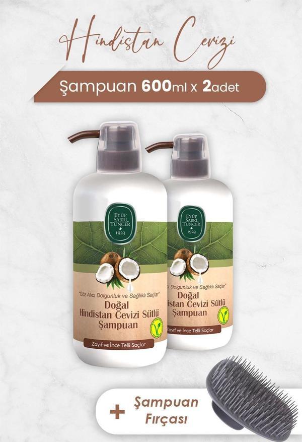 Eyüp Sabri Tuncer Hindistan Cevizi Şampuan 600 ml x 2 Adet ve Şampuan Fırçası - Image 1