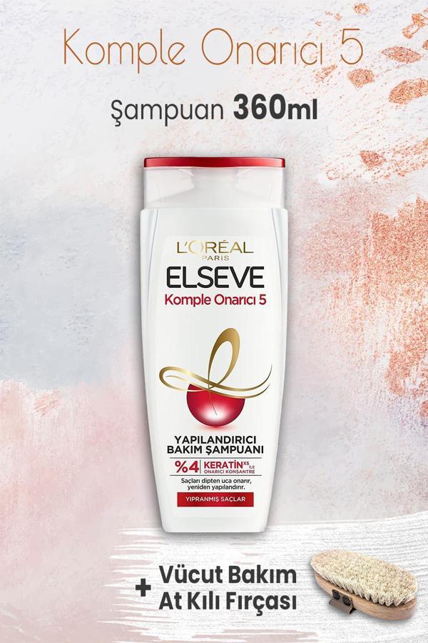 Elseve Komple Onarıcı 5 Şampuan 360 ml ve Vücut Bakım At Kılı Fırçası - Image 1