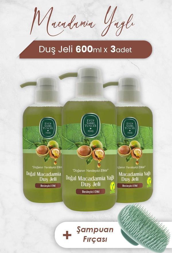Eyüp Sabri Tuncer Macadamia Yağlı Duş Jeli 600 ml x 3 Adet ve Şampuan Fırçası - Image 1