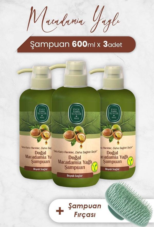 Eyüp Sabri Tuncer Macadamia Yağlı Şampuan 600 ml x 3 Adet ve Şampuan Fırçası - Image 1