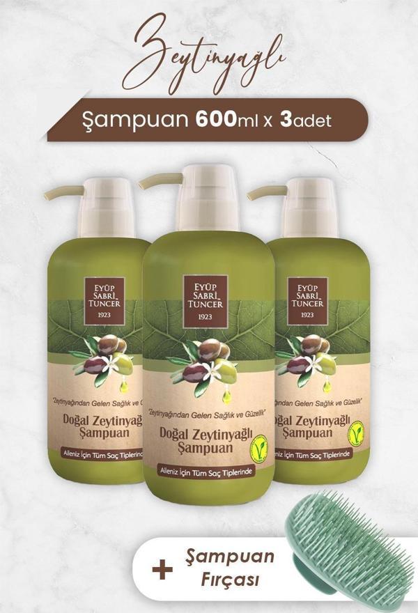 Eyüp Sabri Tuncer Zeytinyağlı Şampuan 600 ml x 3 Adet ve Şampuan Fırçası - Image 1