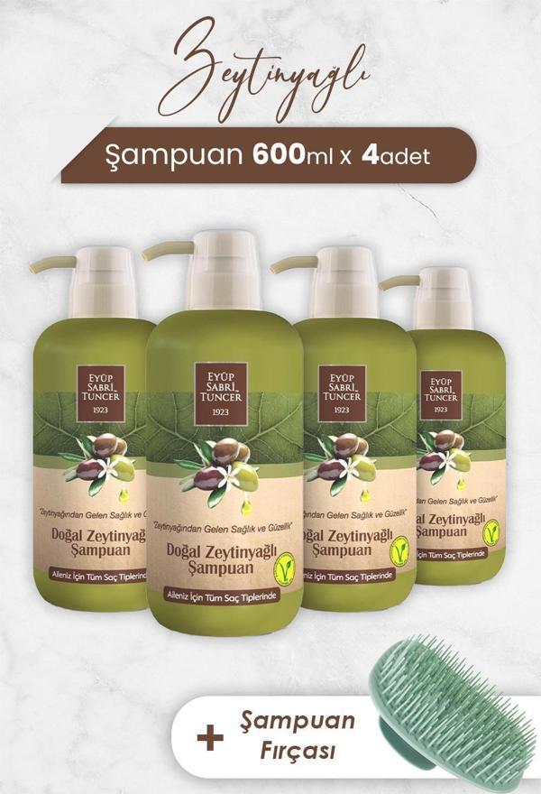 Eyüp Sabri Tuncer Zeytinyağlı Şampuan 600 ml x 4 Adet ve Şampuan Fırçası - Image 1