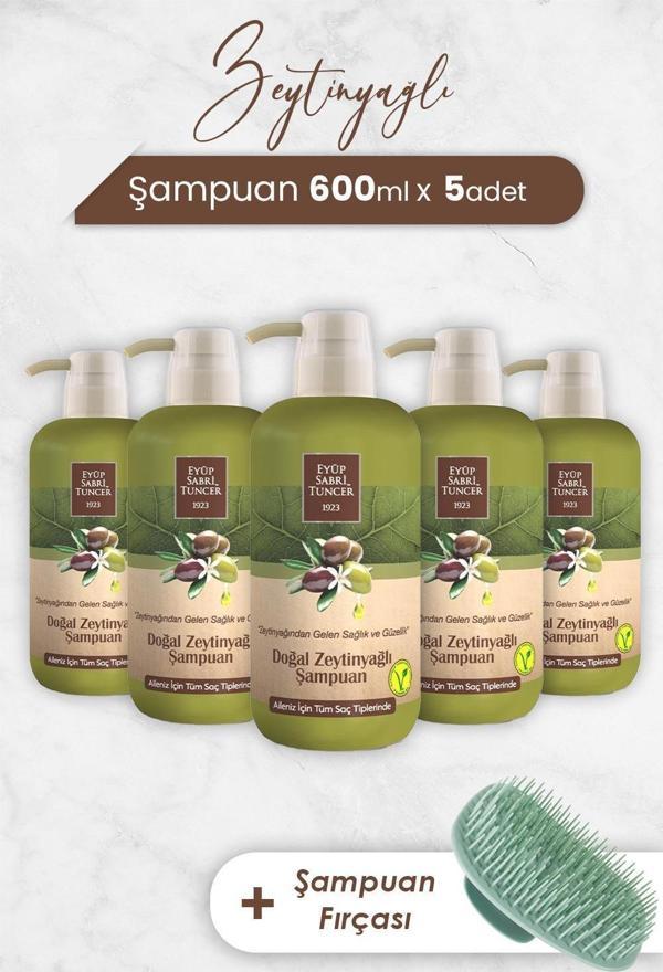 Eyüp Sabri Tuncer Zeytinyağlı Şampuan 600 ml x 5 Adet ve Şampuan Fırçası - Image 1