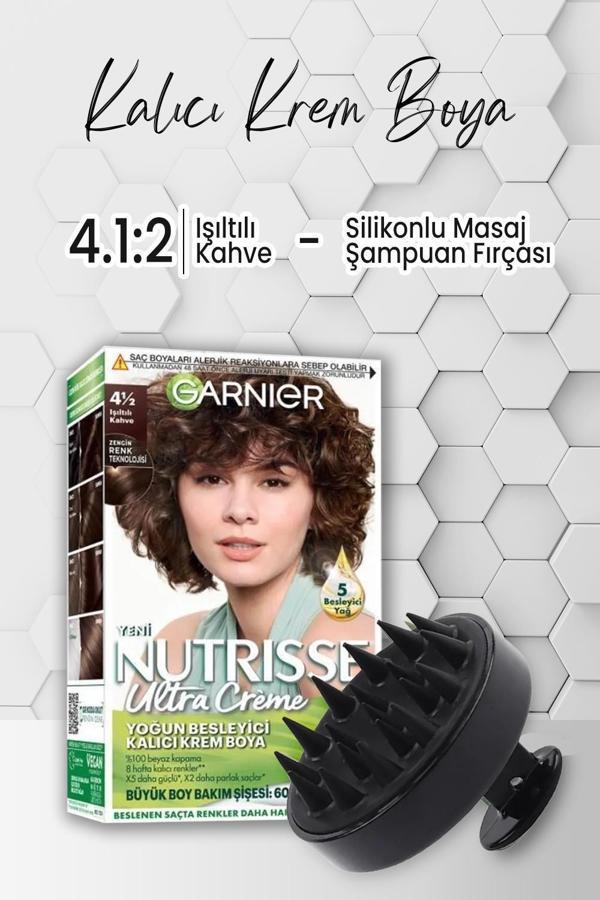 Garnier Nutrisse Krem Saç Boyası 4 1:2 Işıltılı Kahve ve Şampuan Fırçası Siyah - Image 1