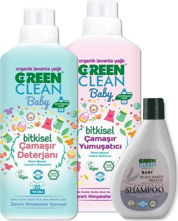 Green Clean Baby Şampuan 275 ml, Çamaşır Yumuşatıcı ve Deterjanı 1 lt - Image 1