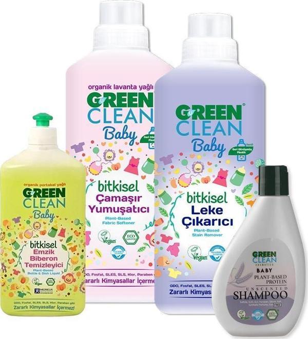 Green Clean Baby Şampuan, Çamaşır Yumuşatıcı, Leke Çıkarıcı ve Biberon Temizleyici - Image 1