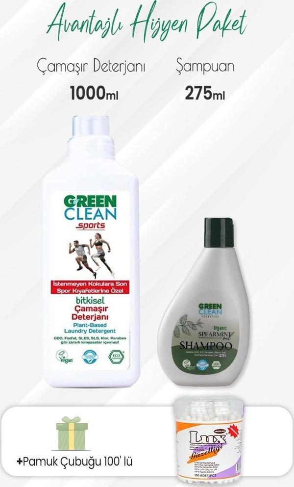 Green Clean Sports Çamaşır Deterjanı,Şampuan Spearmint 275 ml ve Pamuk Çubuğu - Image 1