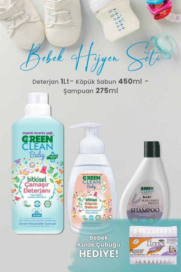 Green Clean Baby Çamaşır Deterjanı 1 L, Köpük Sabun 450 ml, Şampuan 275 ml ve Hediyeli - Image 1