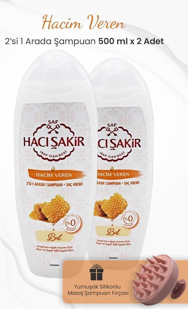 Hacı Şakir Bal 2si 1 Arada Şampuan 500 ml x 2 Adet ve Şampuan Fırçası Pembe - Image 1