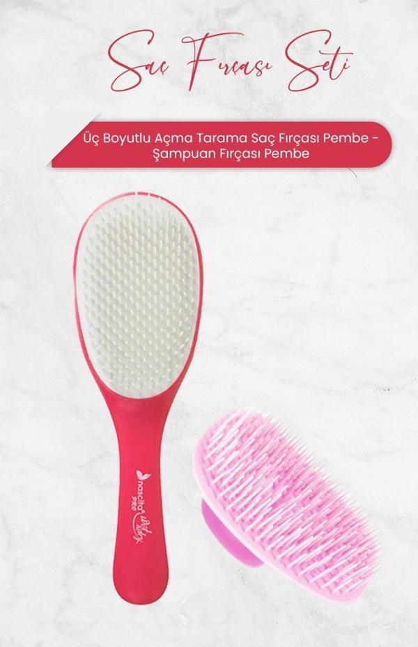 Nascita Üç Boyutlu Açma Tarama Saç Fırçası ve Şampuan Fırçası Pembe - Image 1