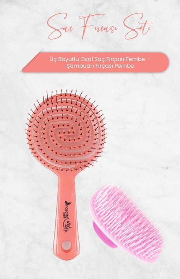 Nascita Üç Boyutlu Oval Saç Fırçası Pembe ve Şampuan Fırçası Pembe - Image 1