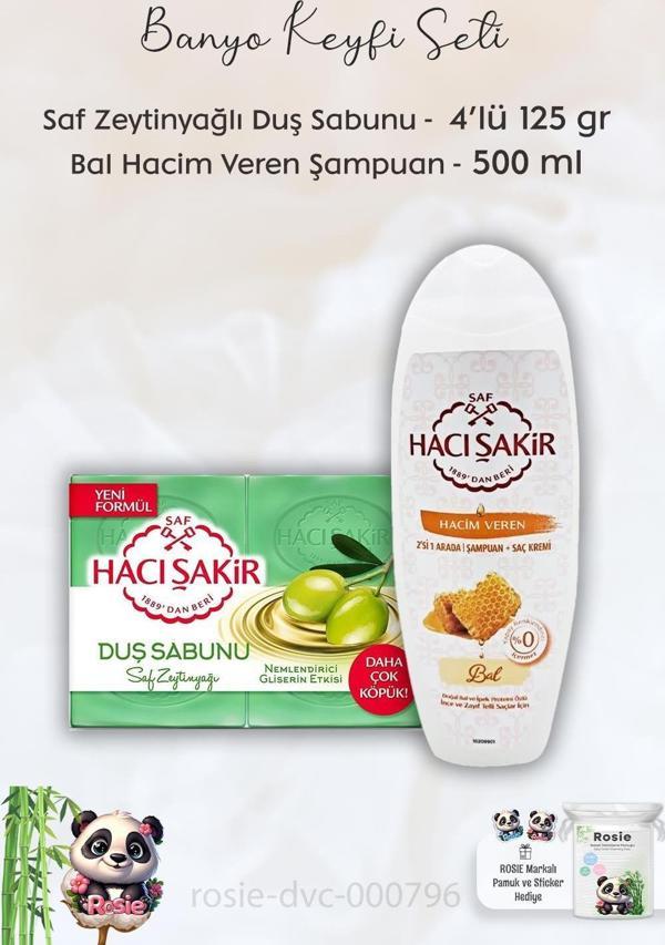 Hacı Şakir Doğal Saf Geleneksel Beyaz Sabun 4 x 200 gr, Ballı  Şampuan 500 ml ve ROSIE - Image 1