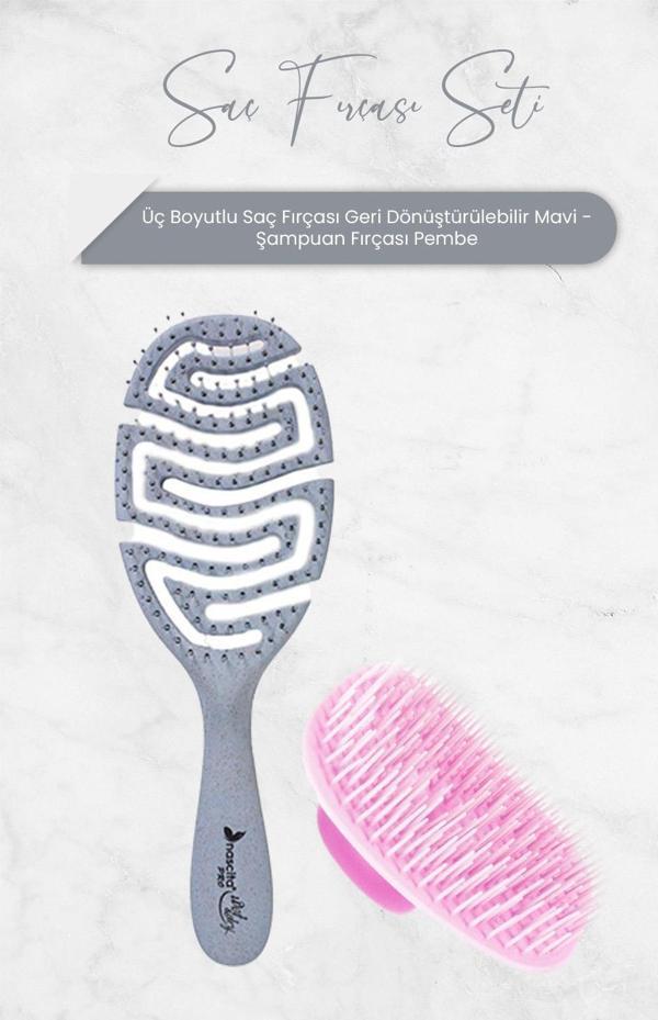 Nascita Üç Boyutlu Saç Fırçası Geri Dönüştürülebilir Mavi ve Şampuan Fırçası Pembe - Image 1
