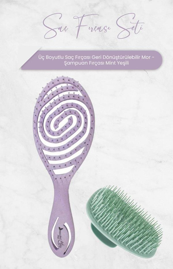 Nascita Üç Boyutlu Saç Fırçası Geri Dönüştürülebilir Mor ve Şampuan Fırçası Mint Yeşili - Image 1