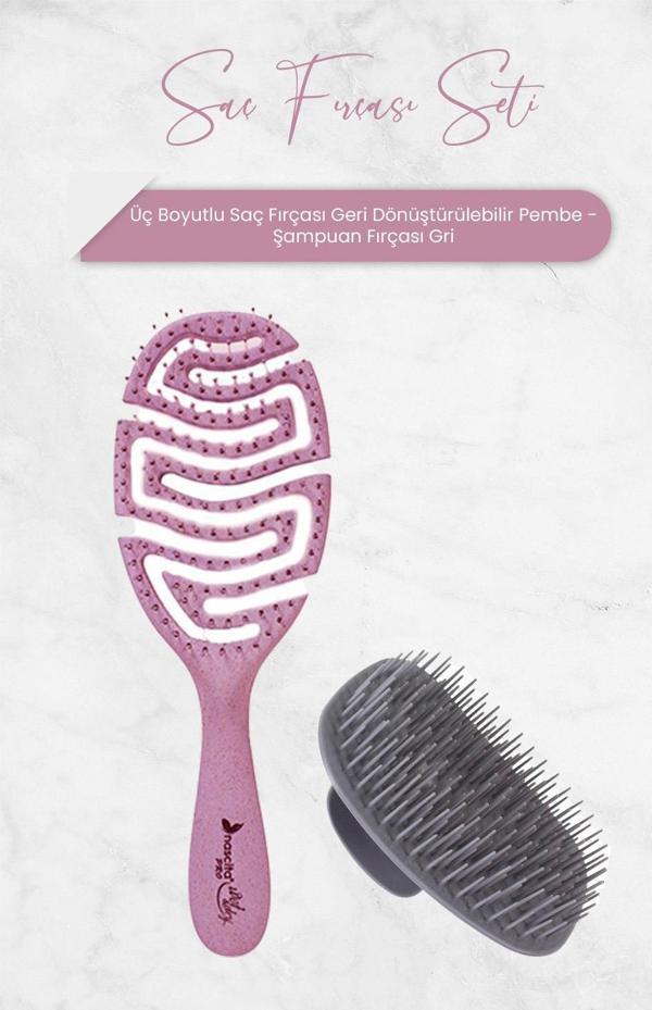 Nascita Üç Boyutlu Saç Fırçası Geri Dönüştürülebilir Pembe ve Şampuan Fırçası Gri - Image 1