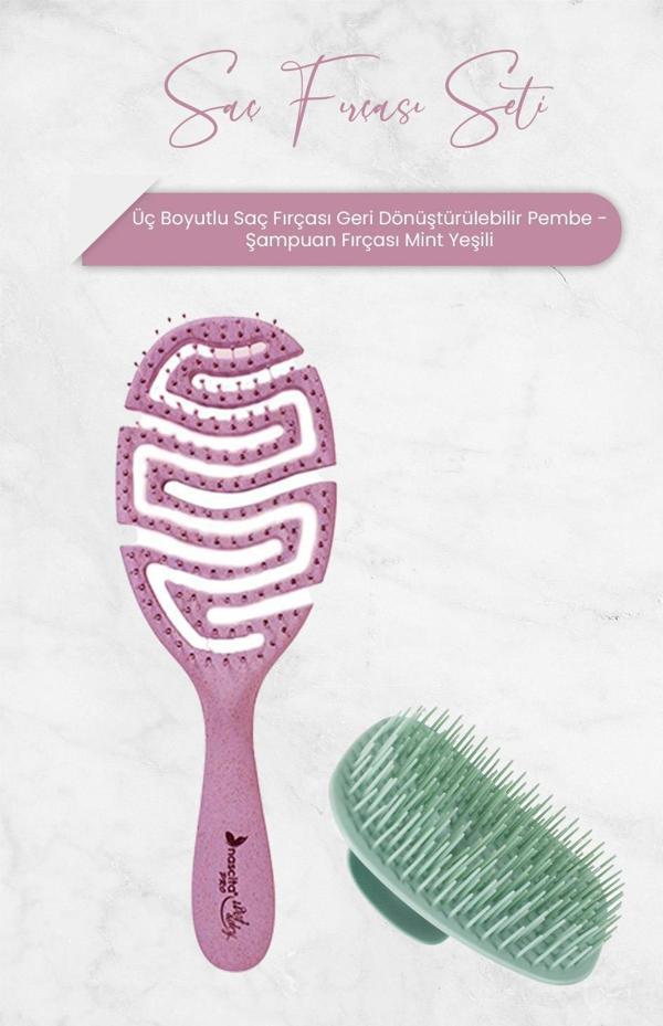 Nascita Üç Boyutlu Saç Fırçası Geri Dönüştürülebilir Pembe ve Şampuan Fırçası Mint Yeşili - Image 1