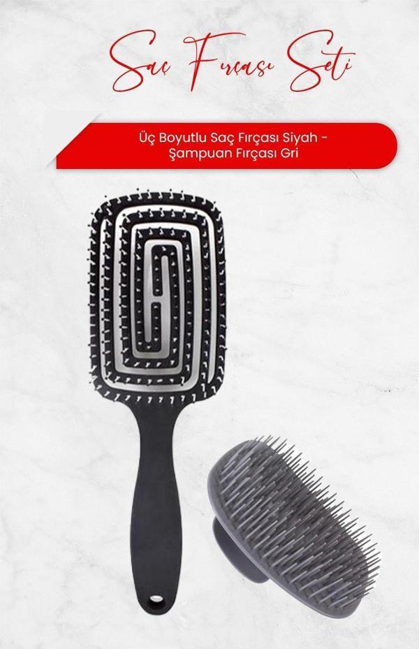 Nascita Üç Boyutlu Saç Fırçası Siyah ve Şampuan Fırçası Gri - Image 1