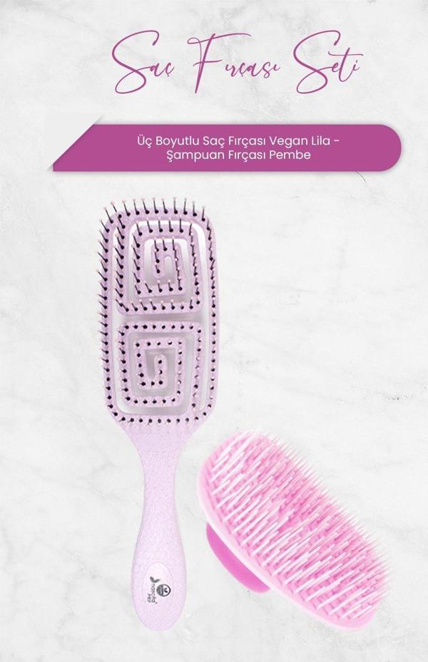 Nascita Üç Boyutlu Saç Fırçası Vegan Lila ve Şampuan Fırçası Pembe - Image 1