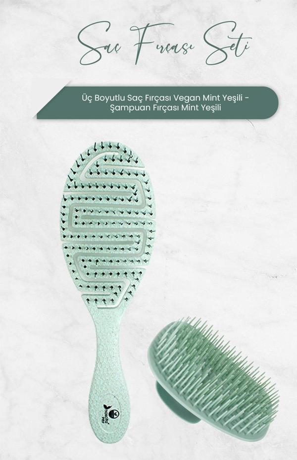 Nascita Üç Boyutlu Saç Fırçası Vegan Mint Yeşili ve Şampuan Fırçası Mint Yeşili - Image 1