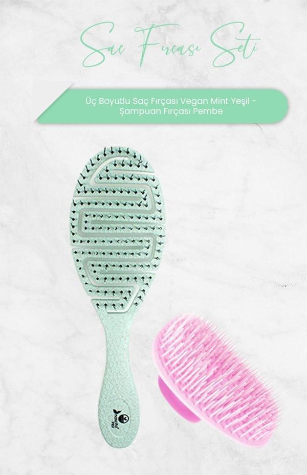 Nascita Üç Boyutlu Saç Fırçası Vegan Mint Yeşili ve Şampuan Fırçası Pembe - Image 1