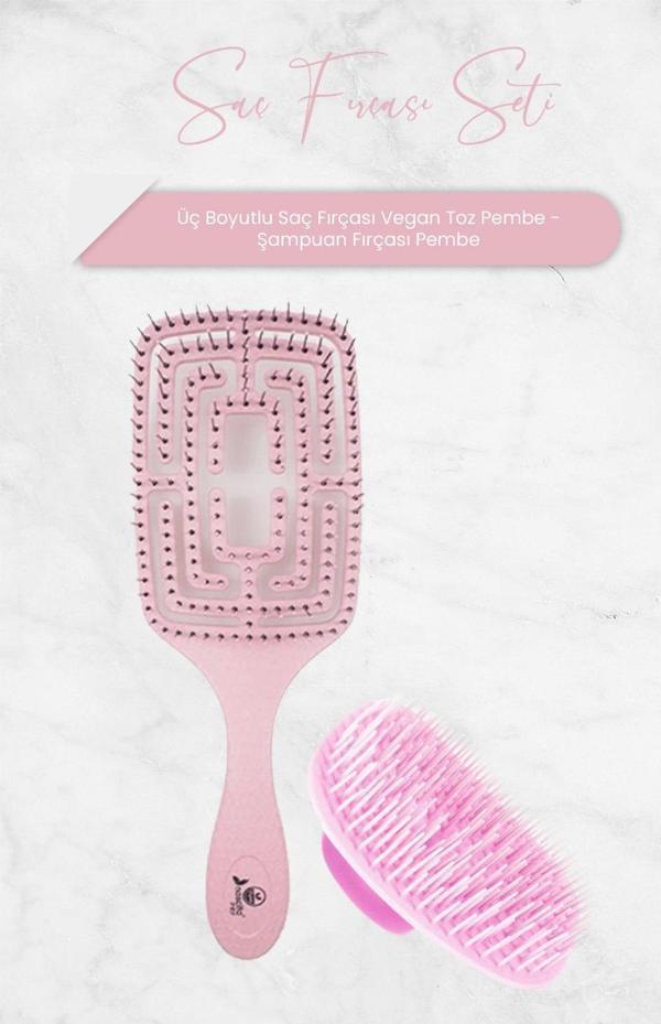 Nascita Üç Boyutlu Saç Fırçası Vegan Toz Pembe ve Şampuan Fırçası Pembe - Image 1